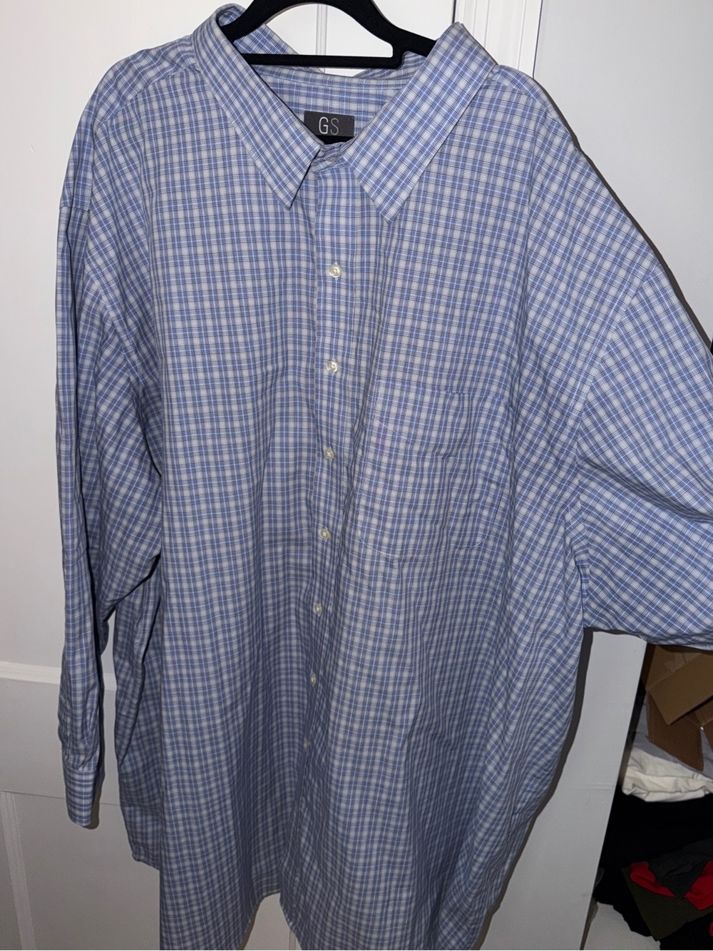 GS Men’s Blue Plaid Button-Down Shirt